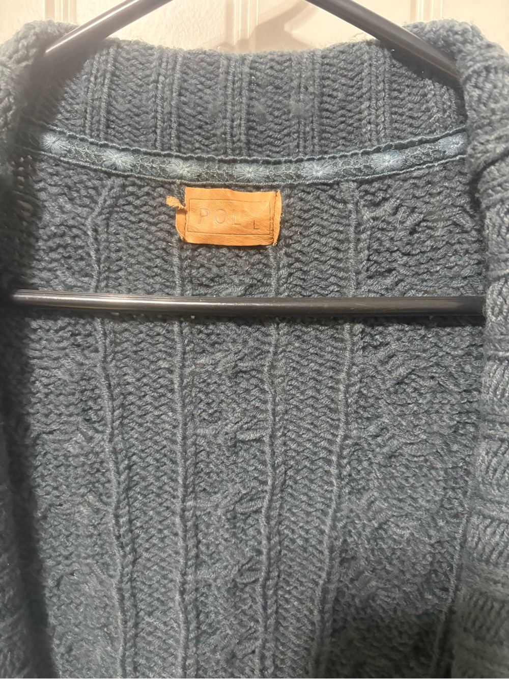 POL Open-Front Cable Knit Cardigan in Dark Teal - Picture 4 of 5